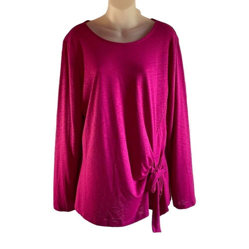 INC International Concepts Blouse Round Neck Pink Fuchsia Rose Side Knot Tie XXL